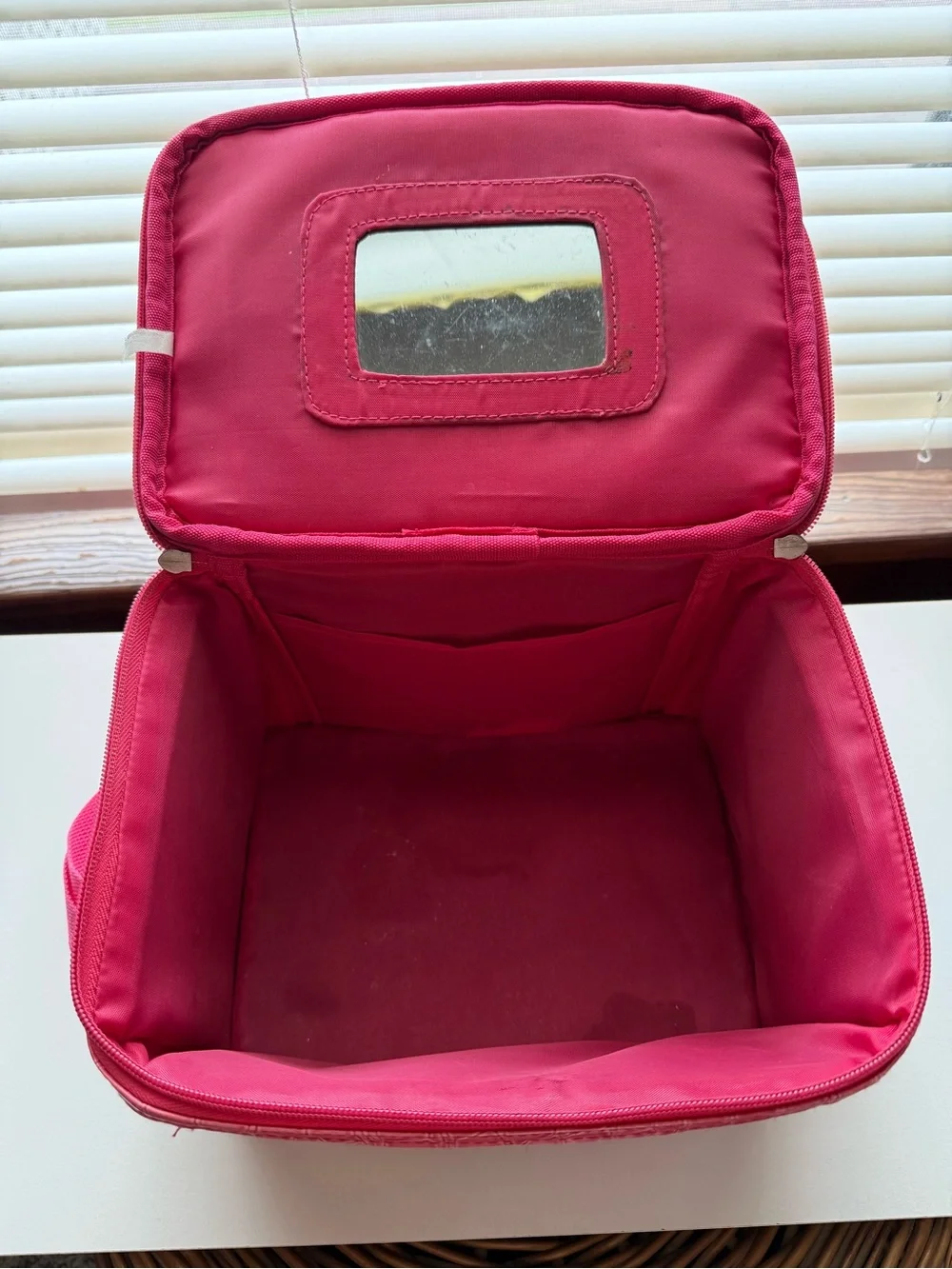 Pink Patterned Cosmetic Train Case with Matching Pouch - Pink